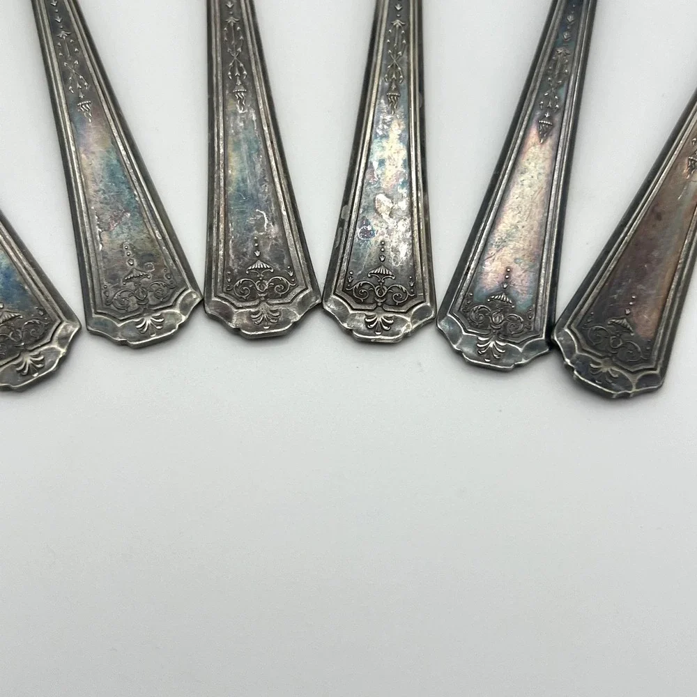 Oneida‎ Community Tudor Silver Plated 6 Spoon Set Queen Bess Vintage Tarnished